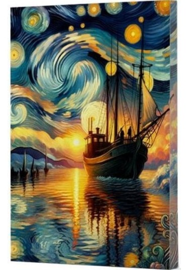 Van Gogh 2 Gemi Çizgili Defter Yan Baskılı Siyah