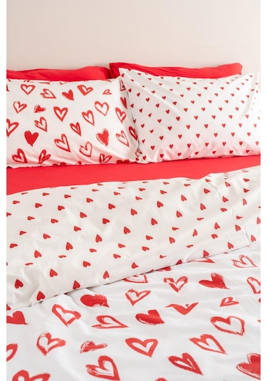 Soley Mix & Match Lover %100 Pamuk Çift Kişilik Nevresim Seti Kırmızı