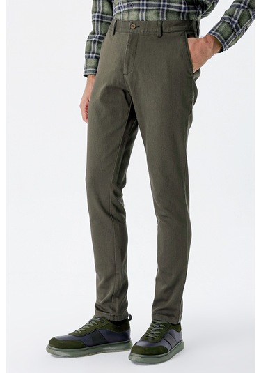 Koyu Haki Desenli Armürlü Pamuklu Yan Cepli Slim Fit Dar Kesim Casual Pantolon 1003235120-koyu Haki Koyu Haki