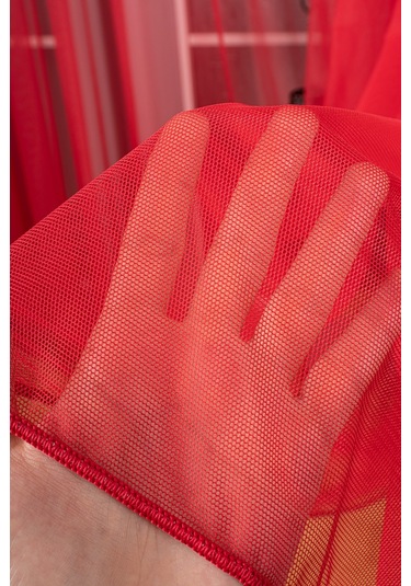 Kırmızı Grek Tül Perde Petek Zemin