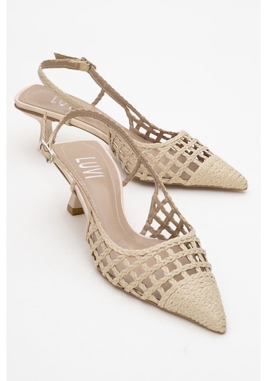 Luvishoes Luvi Shoes Heaven Bej Örme Arkası Açık Kadın Kısa Topuklu Ayakkabı Bej