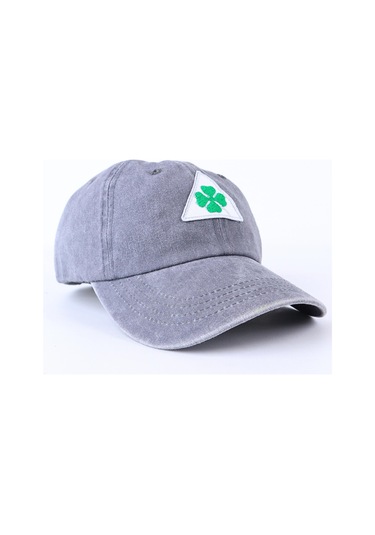 Perlotus Vintage Yıkamalı Pamuk Şapka Dört Yapraklı Yonca Nakışlı Gri Gri