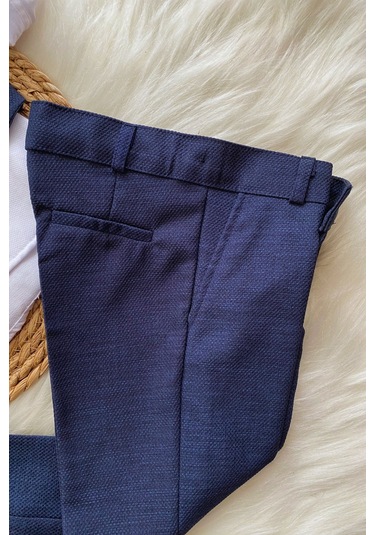 Katlama Detay Yelekli Rozetli Çocuk Takım Elbise Sax Saks Mavi