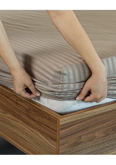 Pamuklu Çizgili Saten Tek Kişilik Lastikli Çarşaf Seti 100x200cm