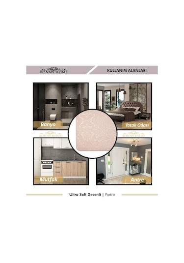 Bonny Home 3Lü Pudra Ultrasoft Desenli Klozet Takımı Paspas Seti Pudra