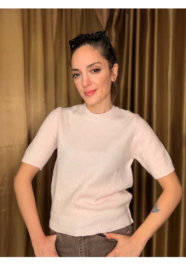 Ali Butik Pembe Pullu Simli Kısa Kol Triko Pembe