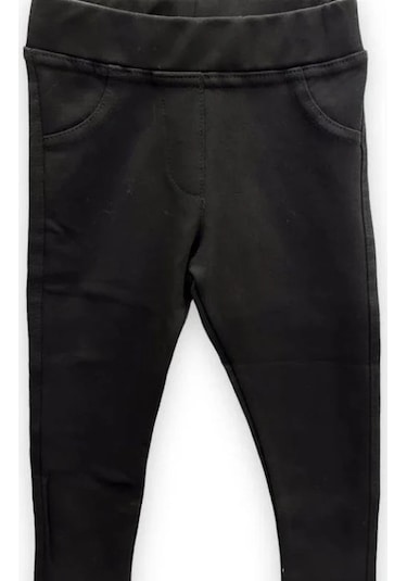 Kız Çocuk Beli Lastikli Pamuklu Tayt Pantolon-11455 SiYAH