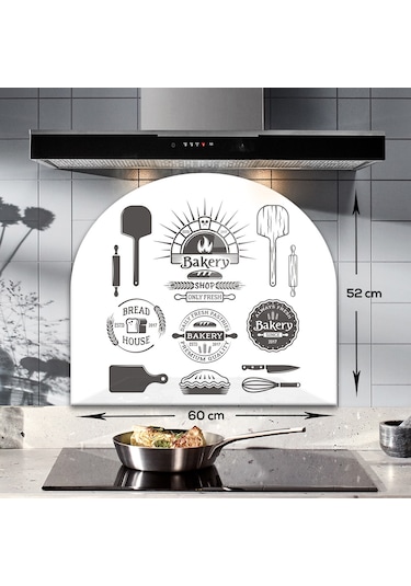 Decorita Cam Ocak Arkası Koruyucu | Oval Şekilli | Bakery Fresh