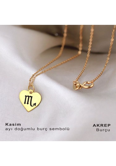 Archin Kasım Ayı Doğumlarına Özel Kalp Motifli Zincirli 14 Ayar Altın Plakalı Hediyelik Kolye-352ay Kasım