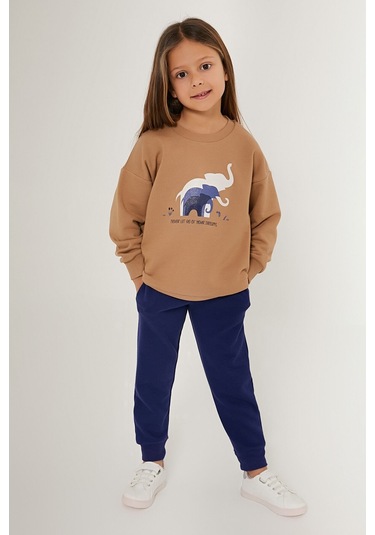 Rolypoly Never Let Go Your Dreams Kahverengi Kız Çocuk Eşofman Takımı Vizon