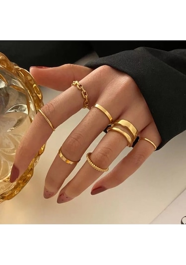 X-lady Accessories Kadın Gold 10'lu Kombin Yüzük Seti - 2897