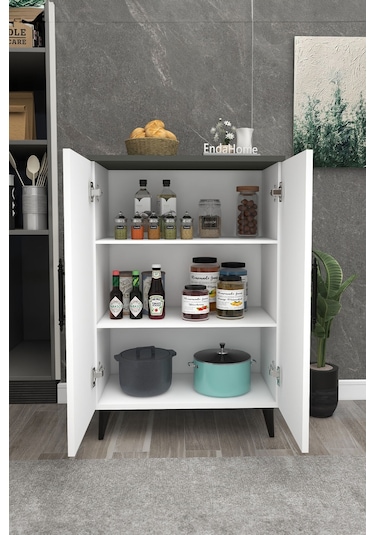 Pegasus 3 Raflı 2 Kapaklı Çok Amaçlı Dolap Mutfak Banyo Balkon Erzak Killer Dolabı Antrasit-beyaz