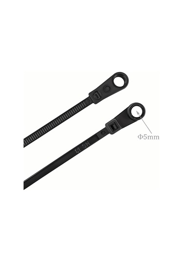 Vida Delikli Plastik Bağlar 100 Paket 7.5 İnç Montaj Kafası Elektrik Zip Bağları 50 Lbs, Uv Siyah