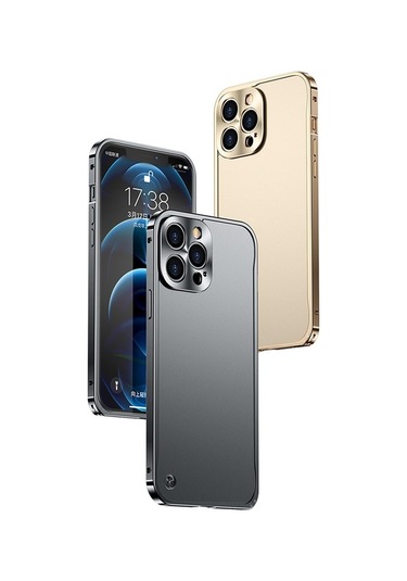 Apple Uyumlu  iPhone 12 Pro Max Metal Çerçeveli Buzlu Kılıf