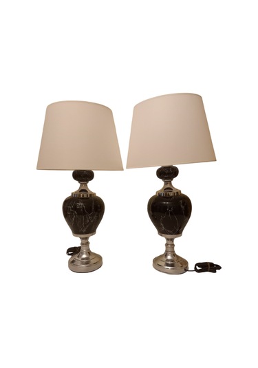 2'li Seramik Gövdeli Abajur - Siyah Siyah