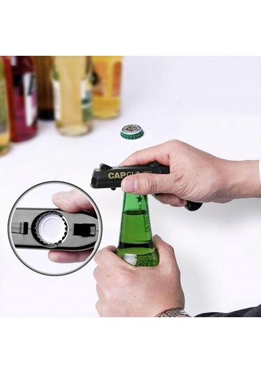 Gri Taşınabilir Kap Tabancası Yaratıcı Uçan Kapak Başlatıcısı Şişe Bira Açacağı Bar Aracı İçecek Açılış Tabancası Şekilli Şişe Kapakları Atıcı Gri