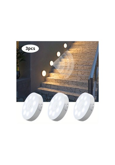 Tongdashop Amill 3lü Dairesel Manyetik Pır Duvak Lambası, Hareket Sensörlü, Beyaz Beyaz