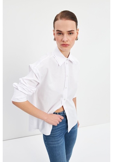 Stella Pulvis Beyaz Çift Yaka Detaylı Oxford Gömlek Beyaz