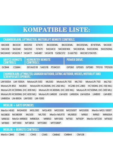 2'li Yedek Garaj Kapısı Kumandası Chamberlain Liftmaster Motorlift 94335e 84335e Ml700 Ml500 Ml850 Merlin