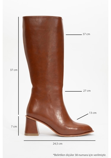 Paradis Taba Cilt Kadın Kalın Topuklu Çizme TABA CİLT