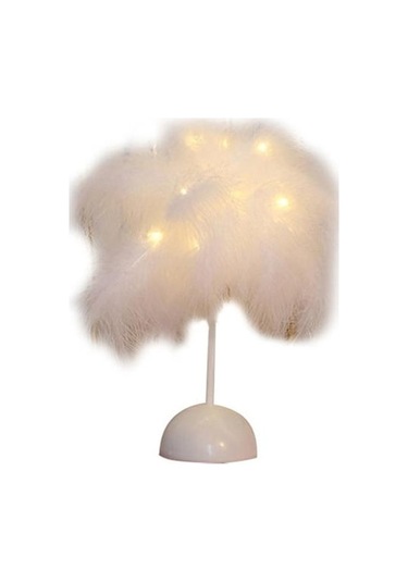 Novahub Beyaz Başucu Masa Lambası Led Oturma Tüy Yatak Odası Düğün Dıy Masa Işık Dekor Beyaz Beyaz