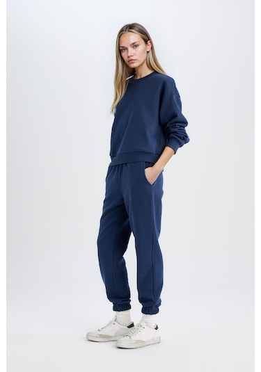 Defacto Regular Fit Normal Kalıp Basic İçi Kalın Polarlı Kadın Eşofman Takımı D8022AXNSNV241 - Lacivert