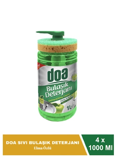 Doa Sıvı Bulaşık Deterjanı Elma Özlü 1 Lt Süngerli X 4 Adet