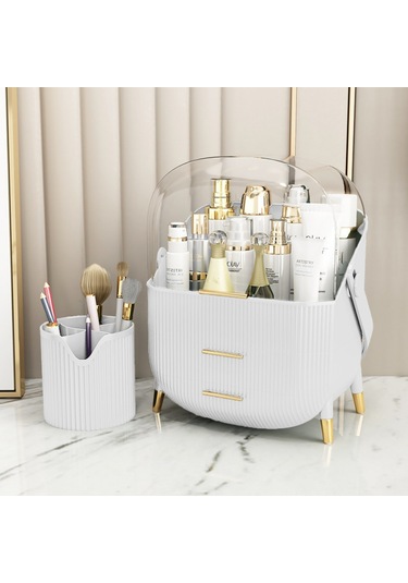 Çekmeceli Makyaj Kutusu Ve Düzenleyici Kozmetik Eşya Masa Üstü Organizer Beyaz