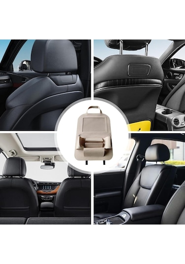 Glanz Araç Koltuk Arkası Organizer Bej Oto Tablet Telefon Tutucu Araba İçi Düzenleyici