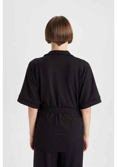 DeFacto -Fall in Love Yarım Kol Sabahlık B6559AX23AUBK81 Siyah