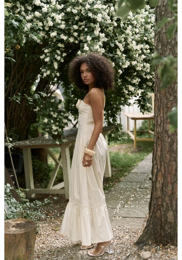 Elisa Gül Detay Sarı Uzun Elbise sarı