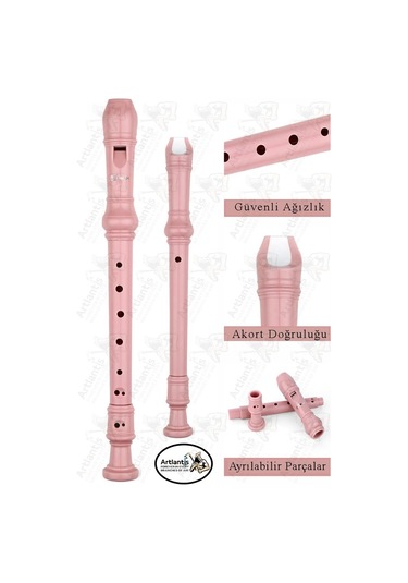 Flüt Blok 1 Adet Helvacıoğlu Renkli Blok Flüt Abs Plastik 3 Parça Kaliteli Net Ve Yüksek Ses Kalitesi Fülüt Pembe