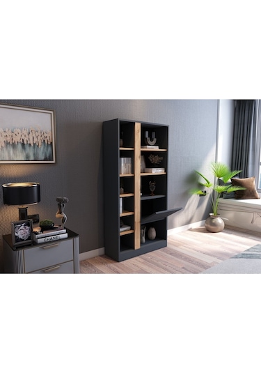 Lotus Kitaplık Kapaklı 160 Cm Atlantik Çam - Antrasit