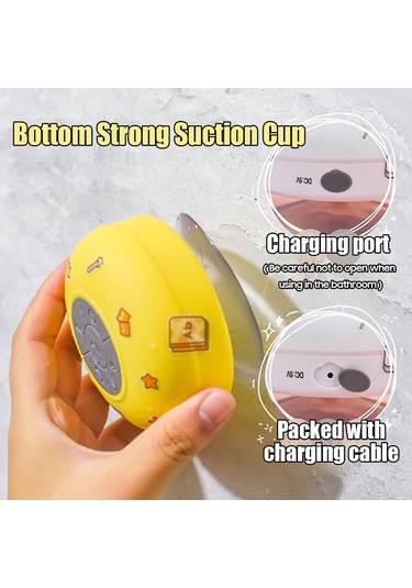 Neevoyu Sarı Minik Su Geçirmez Bluetooth Hoparlör - Sıçrama Dayanıklı, Şeffaf Süngerli, Kolay Kontrol, 3 Saat Çalma Süresi, Hediye Sticker