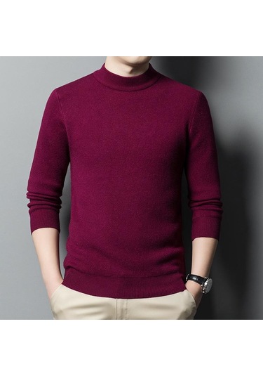 Erkek Sonbahar Yarım Yakalı Örme Kazak Örme Kazaklar Atletler Kışlık Giysiler Üstler Bluz Erkek Kırmızı