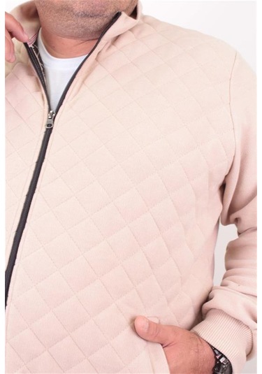 Starbattal Büyük Beden Fermuarlı Hırka Diamond 23281 Bej-Bej