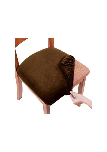Koyu Kahverengi Kadife Spandex Yemek Odası Sandalyesi Koltuk Döşemeli Yemek Sandalyesi İçin Çıkarılabilir Yıkanabilir Elastik Yastık Kapakları