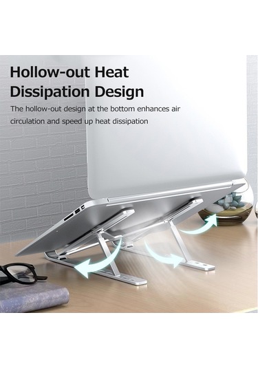 Yuntech01 Alüminyum Alloy Notebook Tutucu, 6 Seviye Yükseklik Ayarlı, Soğutucu Fonksiyonlu, Taşınabilir Katlanabilir Bilgisayarüstü Yükseltici Gümüş