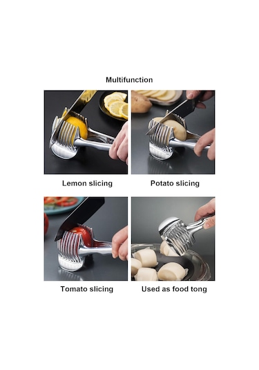 Domates Dilimleyici Sebze Kesici Yuvarlak Limon Yumurta Dilimleme Aleti Çok Amaçlı El Tipi Meyve Maşaları Soğan Tutucu 304 Paslanmaz Çelik