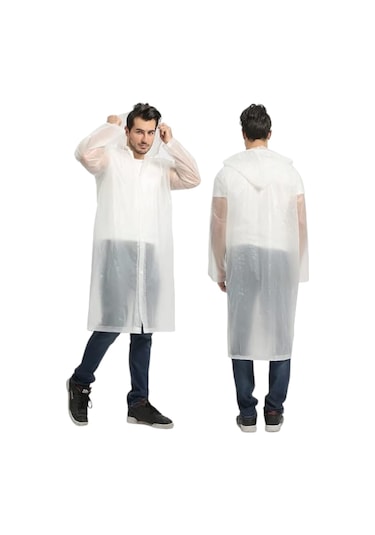 Tezzgelsin Erkek Rüzgar Geçirmez Kapüşonlu Yağmurluk Beyaz