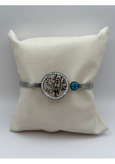 Arnes Jewelry Çelik Silver Yaşam Ağacı Kelepçe Bileklik