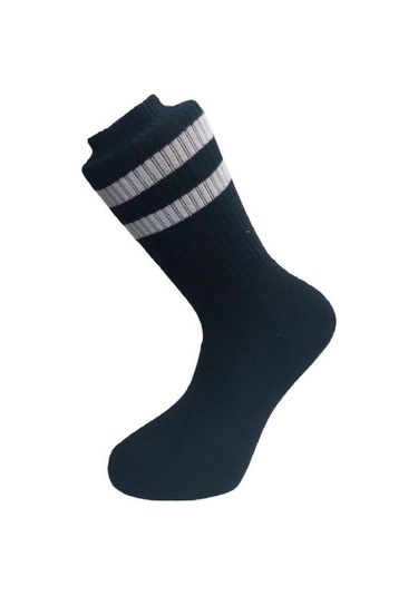 ŞERİT DESENLİ PAMUKLU HAVLU SOKET ÇORAP - SİYAH Siyah