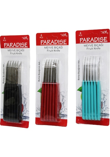 6 Parça Meyve Bıçak Renkli Plastik Saplı Ahşap - Kırmızı