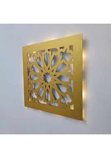 Led Işıklı Motif Tablo 1 - 30x30cm Gold