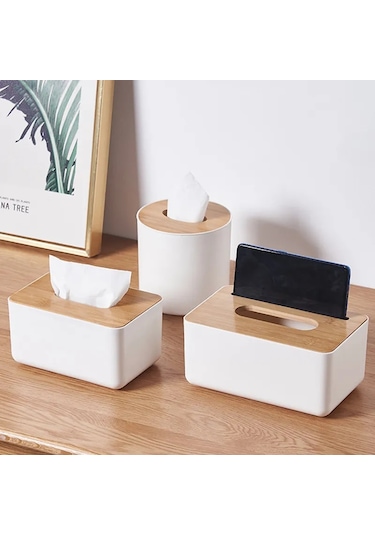 Orta Boy Normal Masaüstü Kağıt Mendil Kutusu Uzaktan Kumanda Depolama Rafı Ahşap Kapak Peçetelik Kare Plastik Doku Tutucu Mutfak Oturma Odası