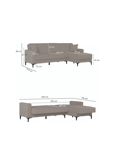 Kilim Mobilya Vela Köşe Uzanmalı Yataklı Köşe Takımı Bej
