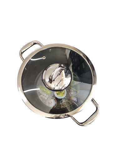 Leggno Derin Tencere Cam Kapak Çelik Kulp 24 CM