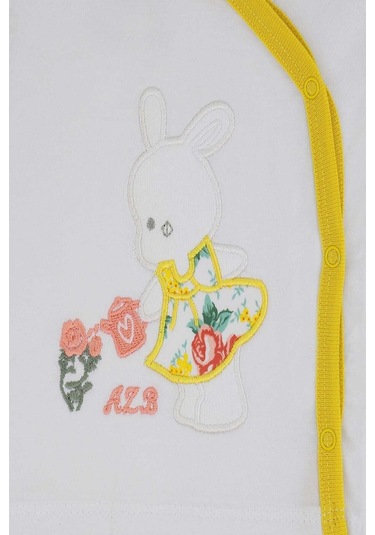 Kız Bebek Çiçek Desenli Zıbın Takımı 0-6 Ay Azz002990 Beyaz
