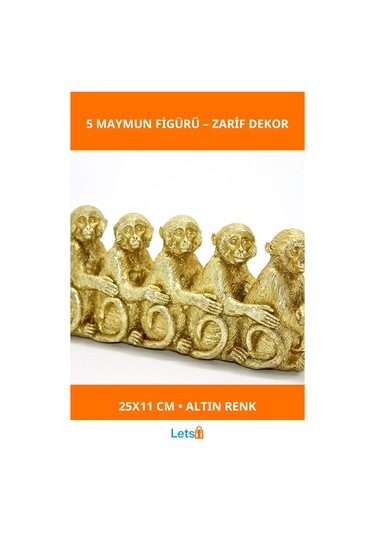 Altın Renkli Polyester 5 Maymun Figürü 25x11 Cm 1 Adet