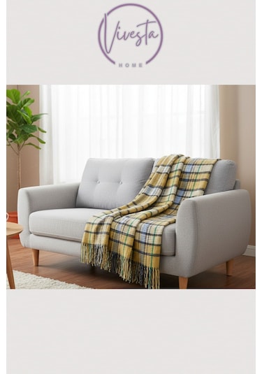 Yumuşacık Scotch Battaniye 150 200 Cm Sıcak, Şık Ve Konforlu Tasarım Sarı - Yeşil